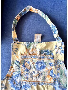 APRIL CORNELL Apron FRENCH COUNTRY Yellow Blue Floral 100% Cotton Chef Kitchen